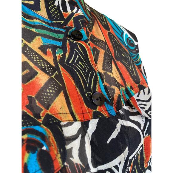 Retro CHICO'S Womens 1 (M) 100% Silk Artsy Semi-Sheer Career High Collar Blouse - Picture 5 of 10